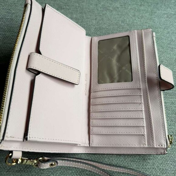 Michael Kors Jet Set Travel Double Zip Wristlet Wallet Pink Powder Blush - Picture 7 of 12